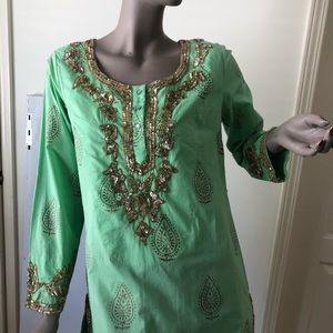STUNNING Hand Beaded & Block-Printed Tunic NWT